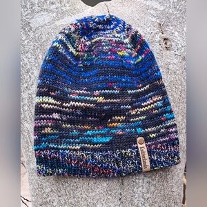 Hand Knit Beanie Hat Stocking Cap Premium Merino Wool Multicolor Black Navy Blue